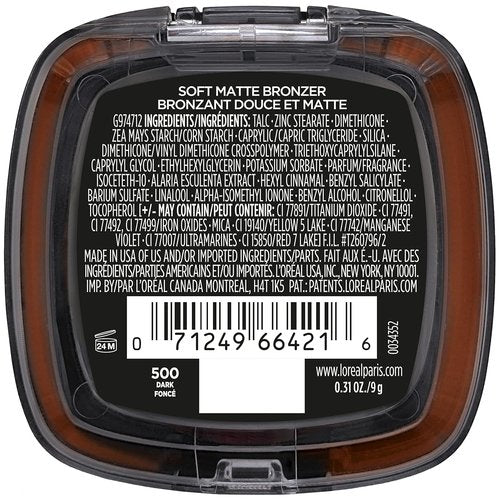 L'Oreal Paris Infallible Bronzer - 24H Soft Matte Longwear, Waterproof & Heatproof, Dark, 0.31 oz