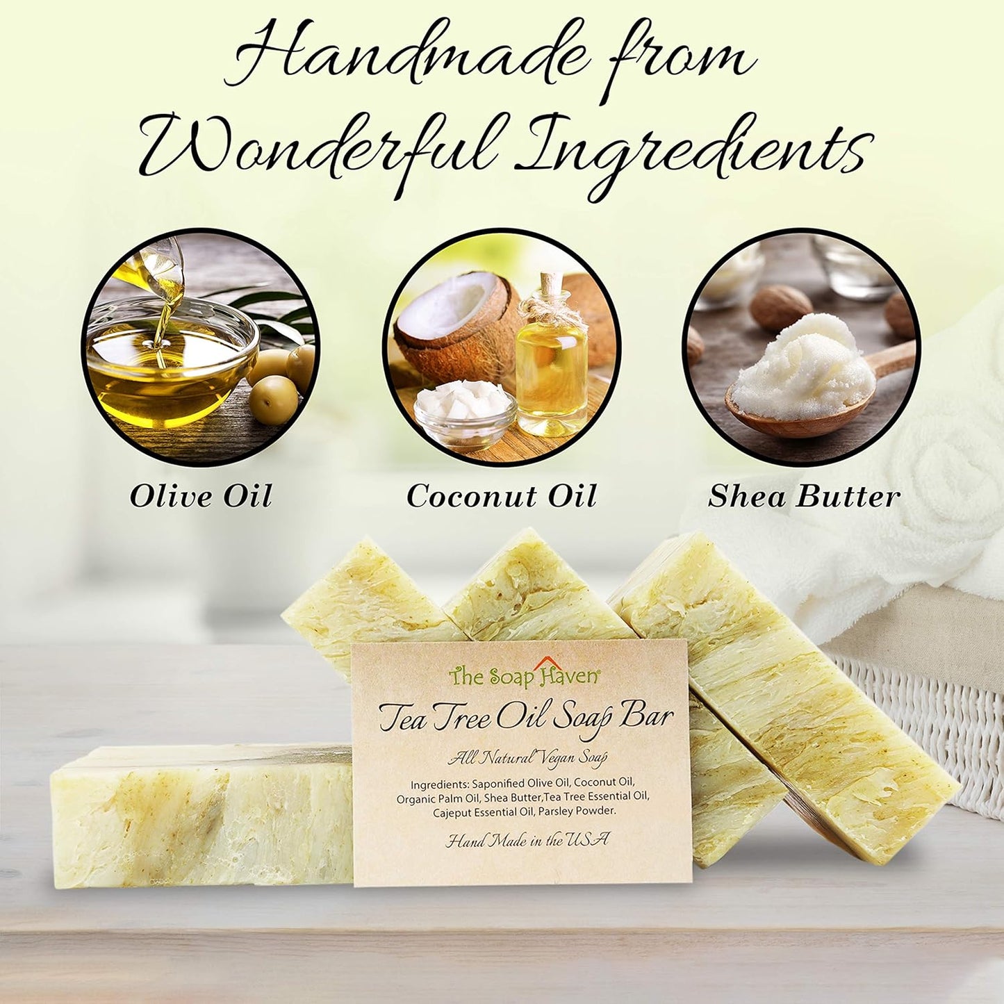 Tea Tree Soap Bar | Handmade Natural Tea Tree Oil Soap - Fights Blemishes & Odor - 4 Large 4.5 oz Bars