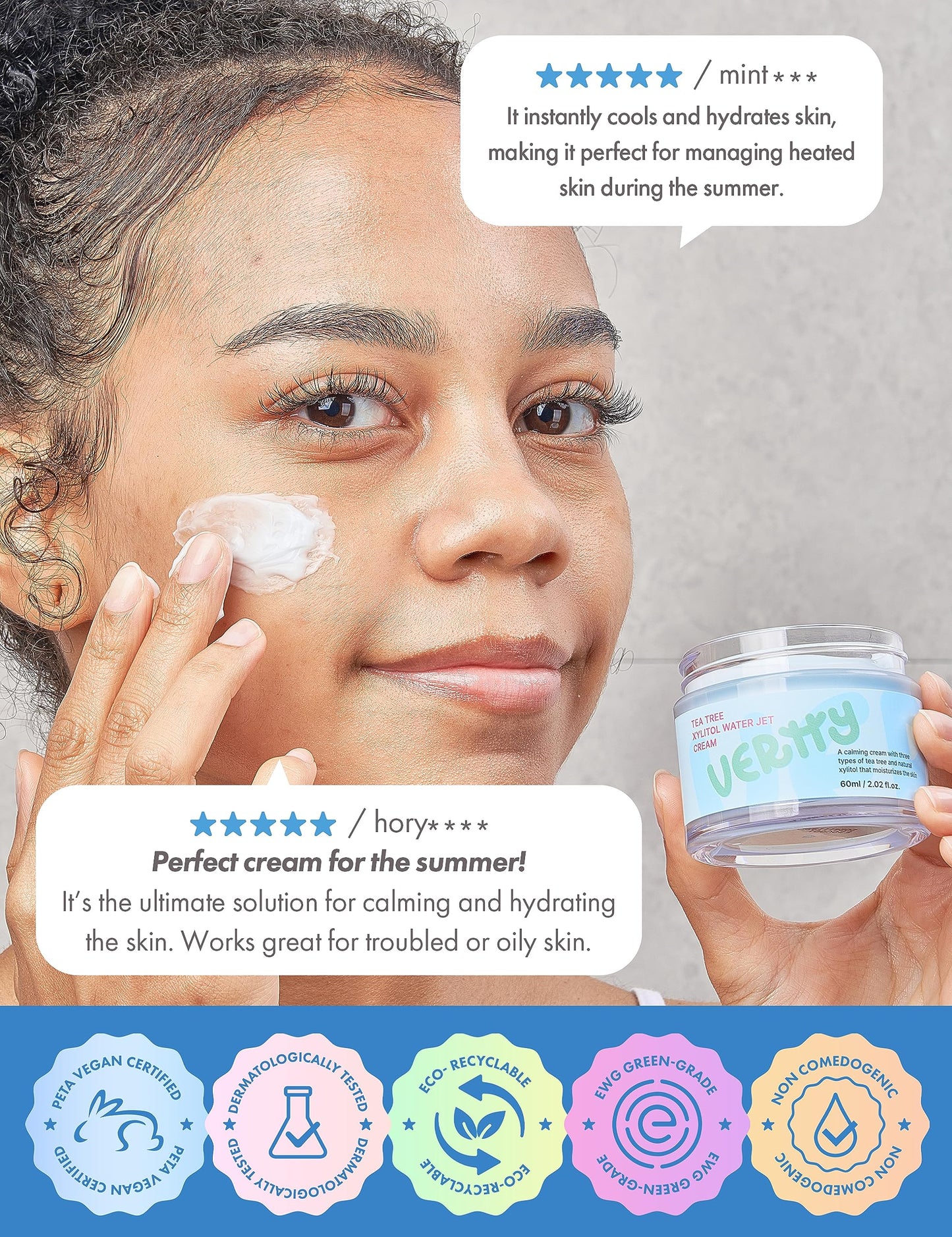 vertty Tea Tree XYLITOL Hydrating Facial Cream | Cooling, Redness Relief, Moisturizing Water Cream | Non-Comedogenic Moisturizer for Face | Long-lasting Hydration | Teens & Kids Skin Care (2oz)