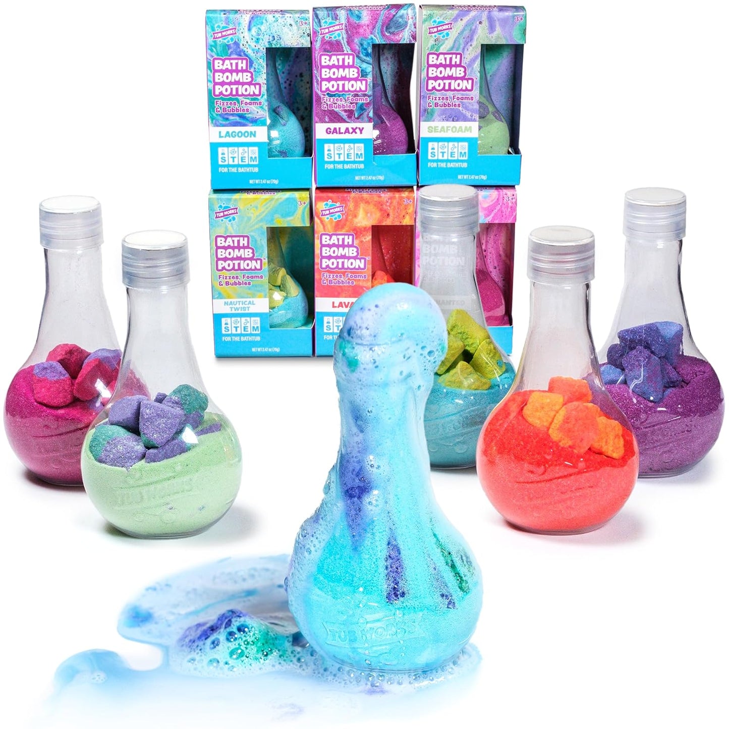Tub Works® Kids Bath Bomb Potion™ - Nontoxic Fizzing Bath Toy Variety 6 Pack | Colorful & Interactive Fun