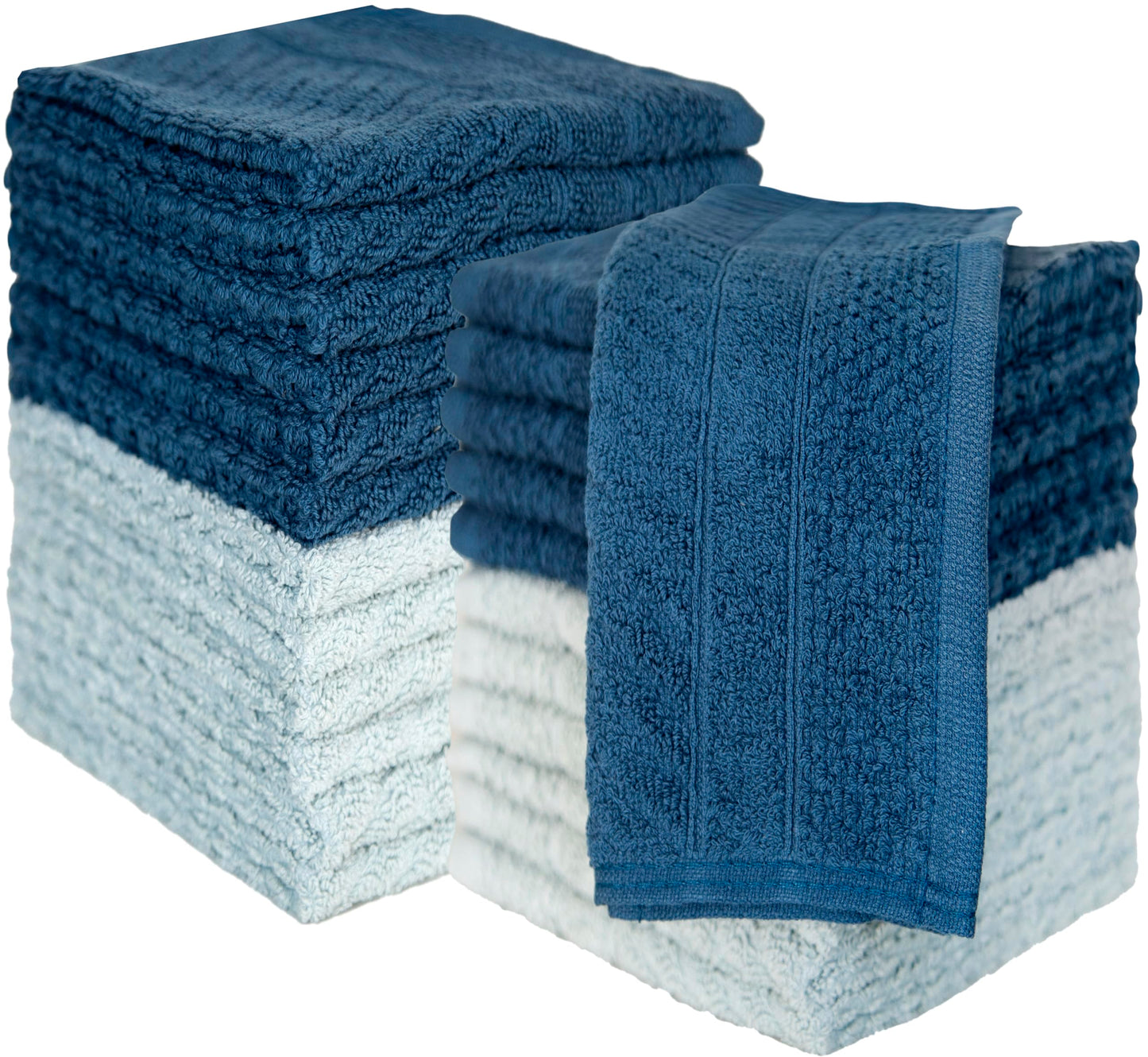 PH Pleasant Home Diagonal Wash Cloths Set - 12 Pack (12” x 12”) – 509 GSM - 100% Ring Spun Cotton Wash Cloth - Super Soft and Highly Absorbent Face Towels (Dark Blue & Light Blue)