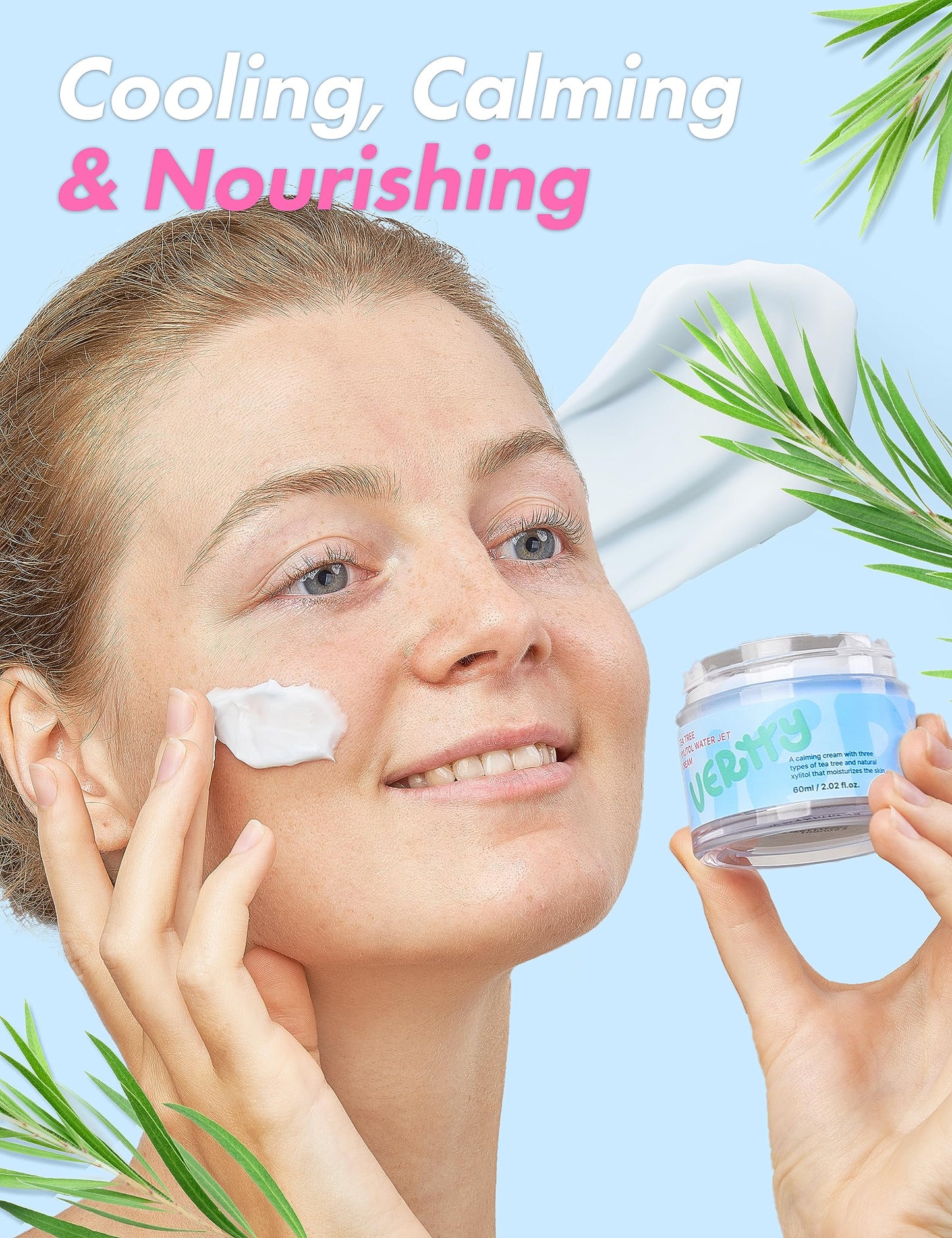 vertty Tea Tree XYLITOL Hydrating Facial Cream | Cooling, Redness Relief, Moisturizing Water Cream | Non-Comedogenic Moisturizer for Face | Long-lasting Hydration | Teens & Kids Skin Care (2oz)