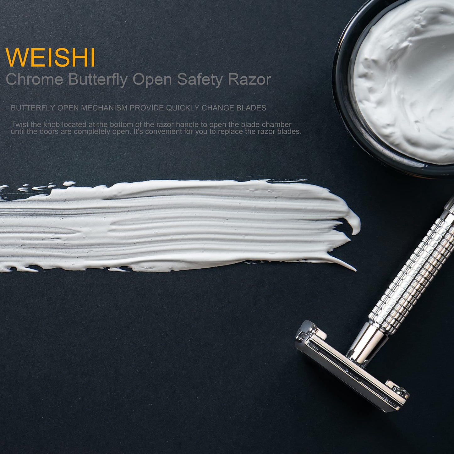 WEISHI Butterfly Open Double Edge Safety Razor Chrome Short Handle Reusable Eco Friendly Razor