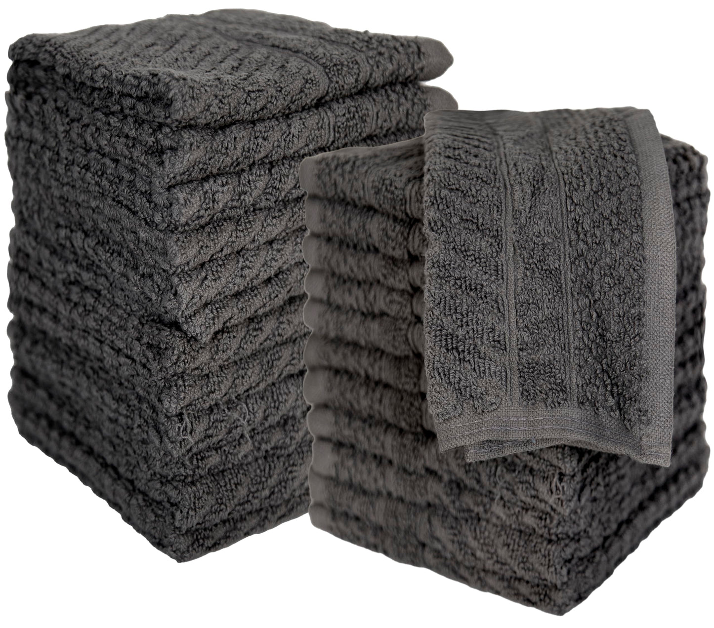 PH Pleasant Home Diagonal Wash Cloths Set - 12 Pack (12” x 12”) – 509 GSM - 100% Ring Spun Cotton Wash Cloth - Super Soft and Highly Absorbent Face Towels (Dark Grey)