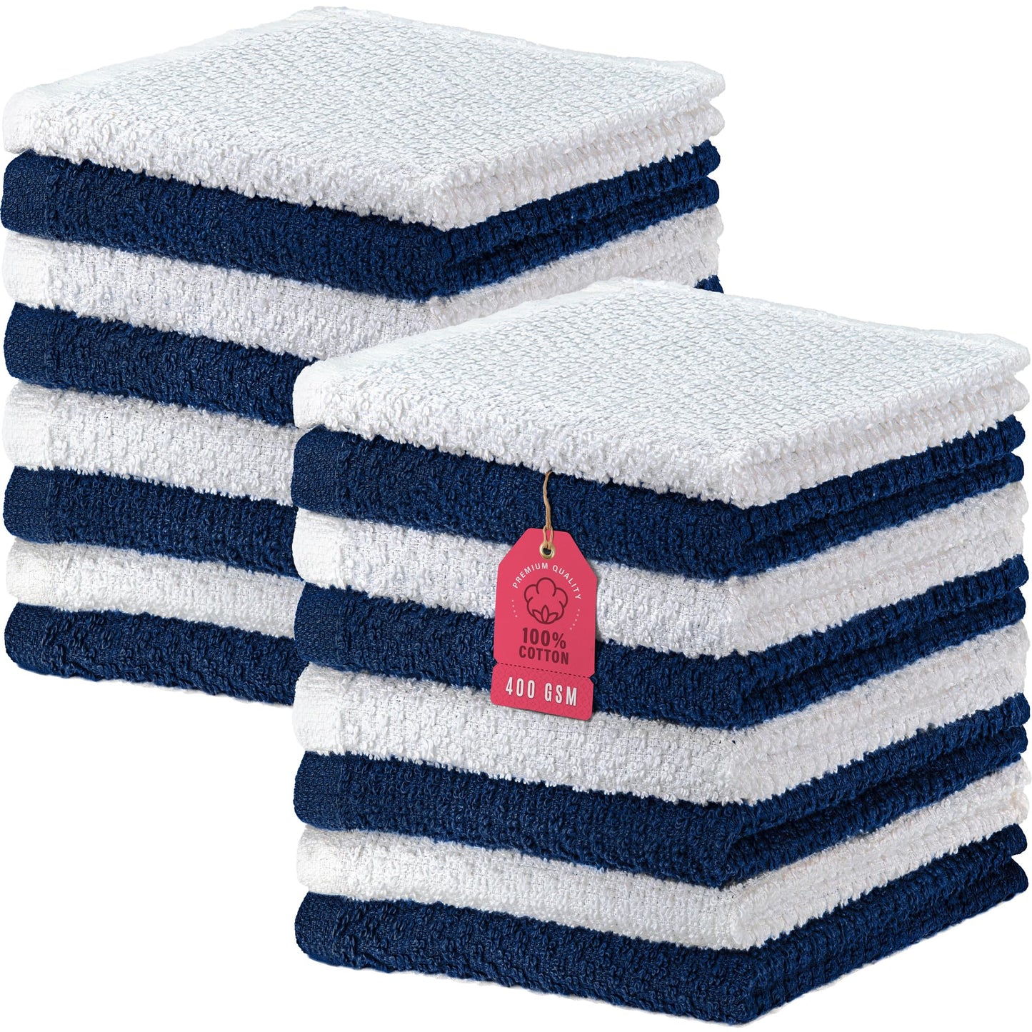 DecorRack 16 Pack 100% Cotton Face Towels, Ultra Absorbent 12 x 12 inch Wash Cloths, 400 GSM, Premium Quality, Soft Fingertip Towels for Face, Makeup, Spa, and Beauty, Navy (16 Pack)