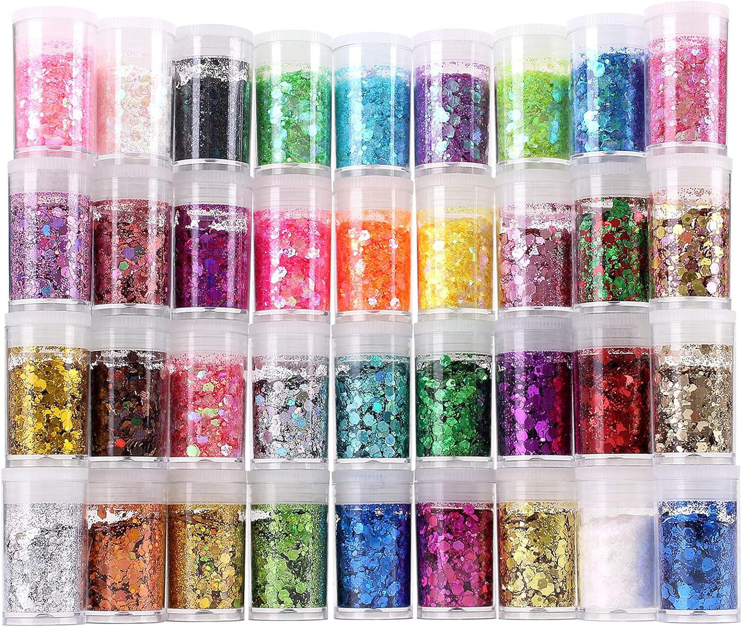 Holographic Chunky Glitter Sequins, 12 Colors Mixed Cosmetic Glitter for Face Body Eye Hair Nail Art Lip Gloss Makeup, Festival Glitter with Different Hexagons Size and Stars (Laser Mix)