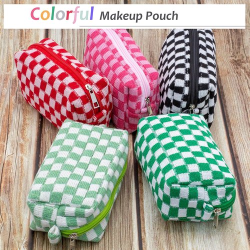 PAZIMIIK Checkered Makeup Bag - Portable Zipper Cosmetic Pouch for Travel Accessories | Light Green (6PCS)