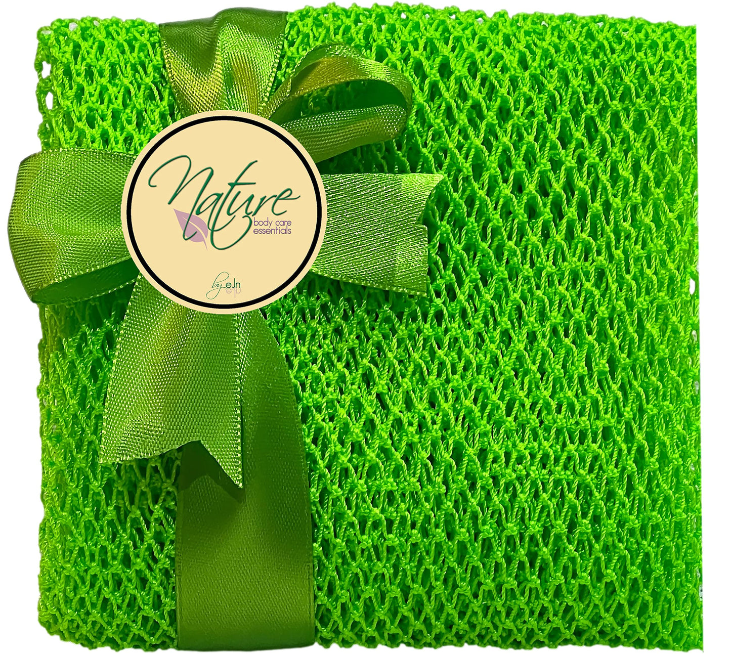 Nature by EJN - Net Bath Sponge, Ghana N1 Weave, Long, Skin Exfoliation, African, Porous, Stretches Horizontally to Approximately 49" (Chartreuse Green)
