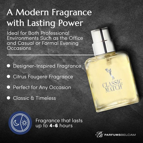 PB ParfumsBelcam Blue Classic Match Eau de Toilette Spray for Men – Modern Citrus Fougere Fragrance, Notes of Melon, Moss and Patchouli, Cologne Alternative, Signature Fragrance – 2.54 Fl Oz