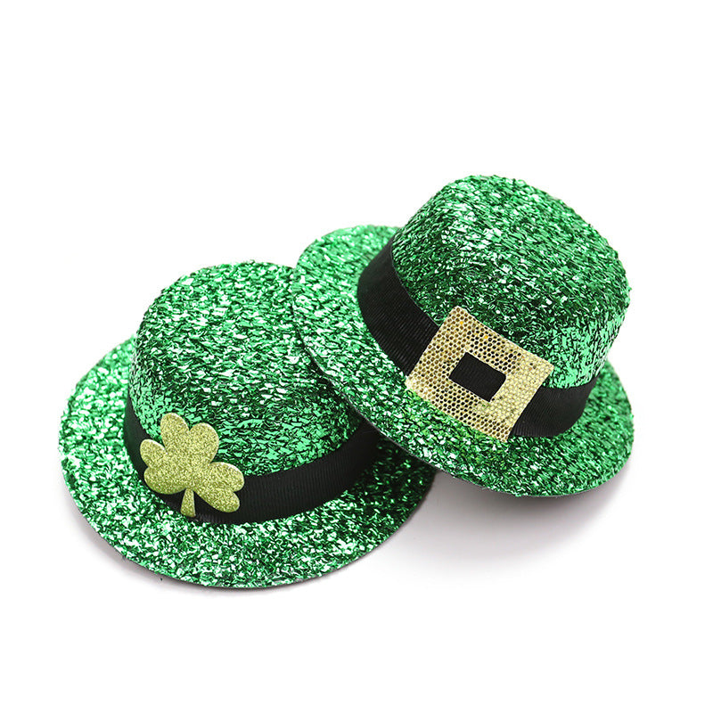 St. Patrick's Day Mini Clover Hat Hair Clip - Festive Irish Green Hairpin