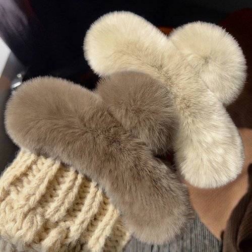 Handmade Rex Rabbit Fur Shark Claw Clip Soft Luxurious Plush Hair Accessory