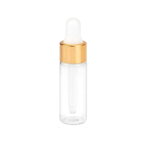 15Pcs Glass Essential Oil Bottles Tiny Clear Perfume Dropping Bottle Refillable Cosmetic Sample Vials Pot with Gold Cap and White Latex (5ml)