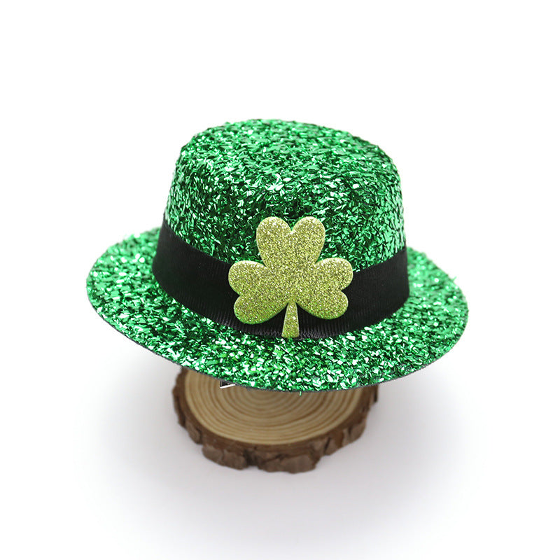 St. Patrick's Day Mini Clover Hat Hair Clip - Festive Irish Green Hairpin