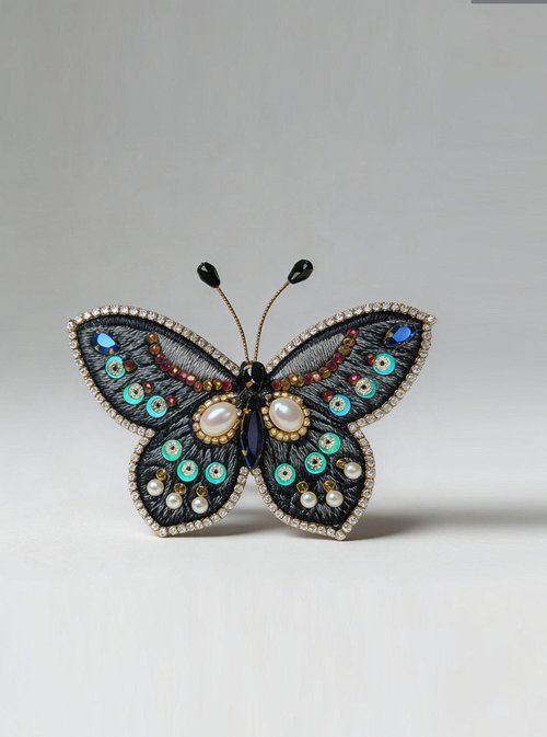 Handmade Embroidered Butterfly Hair Clip - Luxury Rhinestone Retro Hairpin
