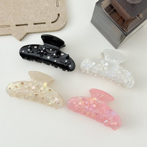 Handmade Diamond Butterfly Floral Hair Clip Elegant PVC Fan Shape Jaw Clip