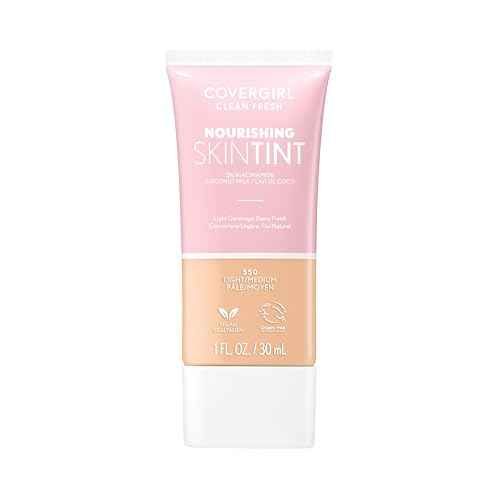 COVERGIRL Clean Fresh Nourishing Skin Tint, 550 Light/Medium, Liquid Foundation, Dewy Finish, Infused with Coconut & Aloe, Vegan Formula