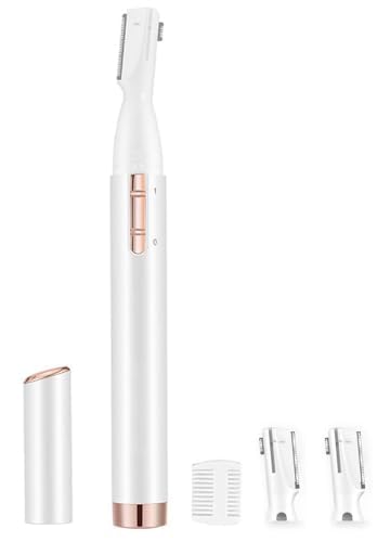 ZEXELLER Upgraded Eyebrow Trimmer, Precision Facial Hair Trimmer with Comb, Battery Operated Painless Electric Eyebrow Razor Facial Hair Remover Face Chin Neck, Upper-Lip, Peach-Fuzz