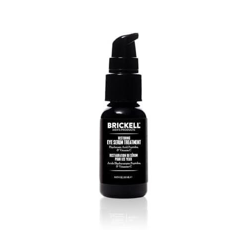 Brickell Men's Dark Circle Under Eye Treatment Serum For Men, Natural and Organic Eye Gel to Firm Men's Wrinkles, Reduce Dark Bags Under Eyes, and Promote Youthful Skin, 0.65 Ounce, Unscented