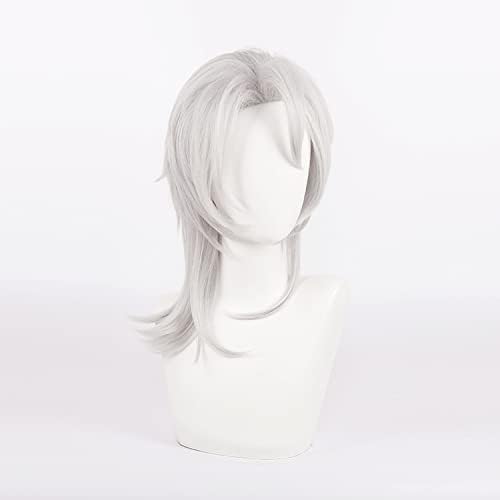 Ticomoco Kimetsu No Yaiba Uzui Tengen Cosplay Wig Short Silver Gray Hair Halloween Costume Party Wig for Men Women