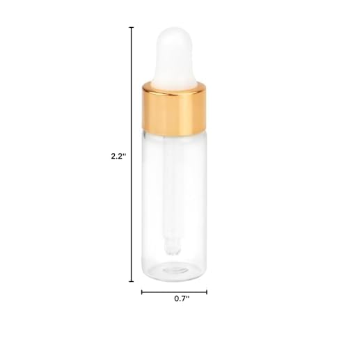 15Pcs Glass Essential Oil Bottles Tiny Clear Perfume Dropping Bottle Refillable Cosmetic Sample Vials Pot with Gold Cap and White Latex (5ml)
