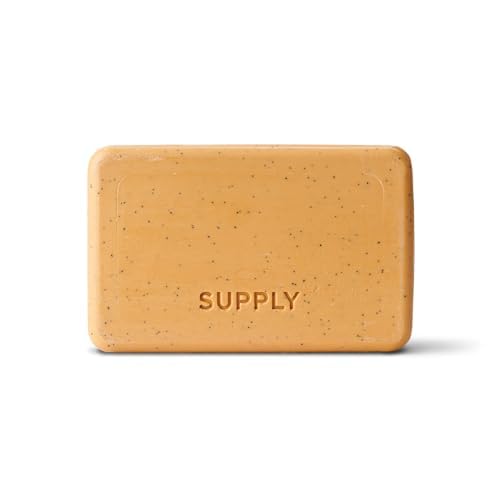 Supply Exfoliating Bar Soap for Men - Deep Cleansing & Moisturizing with Jojoba Beads - 7 oz Hinoki & Amber