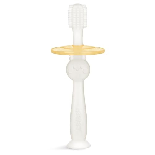 haakaa Infant Toothbrush, Easy to Hold 360° Baby Toothbrush, Train 6month+ Infants Babies and Toddlers for Oral Hygiene, Teether Effect for Sore Gums, 1pc (Clear)