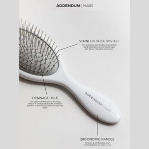 Addendum Hair Luxury Wet Hair Brush - Ergonomic Detangler with Stainless Steel Bristles - Durable & Hygienic - White