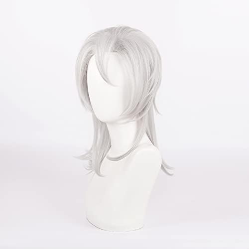 Ticomoco Kimetsu No Yaiba Uzui Tengen Cosplay Wig Short Silver Gray Hair Halloween Costume Party Wig for Men Women