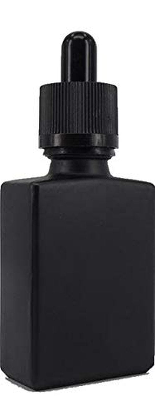1 oz Black Square Glass Bottle UV Resistant with Temper Evident Eye Dropper (6 Pack), UV Safe Bottles for Essential Oils and Aromatherapy