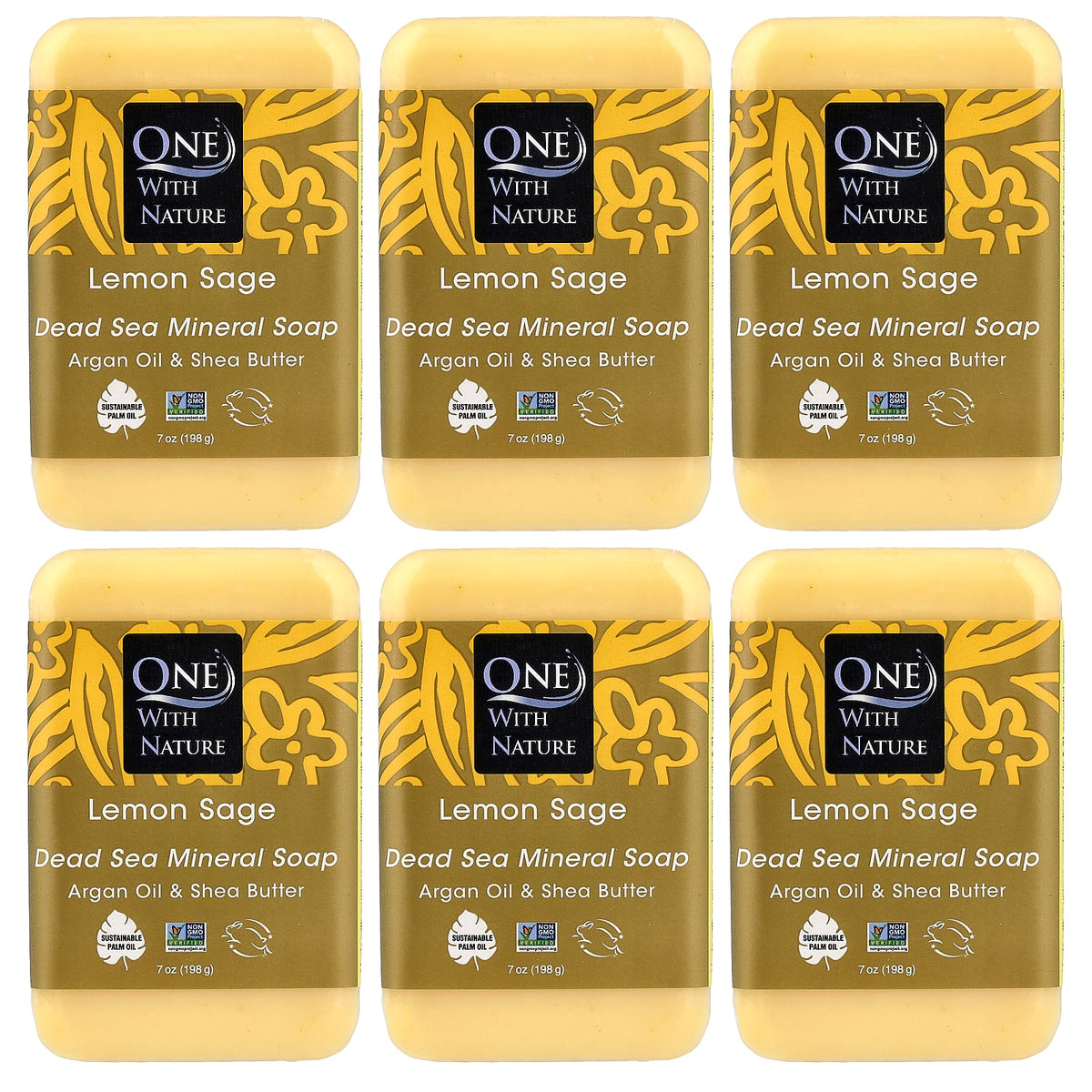 Dead Sea Mineral Bar Soap Set - Lemon Sage Scent, 6 Pack, 7 oz Each