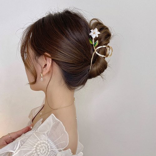 Handmade Metal Gold Flower Banana Clip Elegant Floral Hair Claw for Women