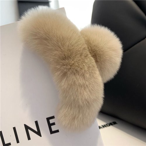 Handmade Rex Rabbit Fur Shark Claw Clip Soft Luxurious Plush Hair Accessory