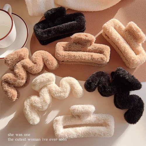 Handmade Plush Hair Clip Soft Faux Fur Claw Clip for Thick Hair Accessories