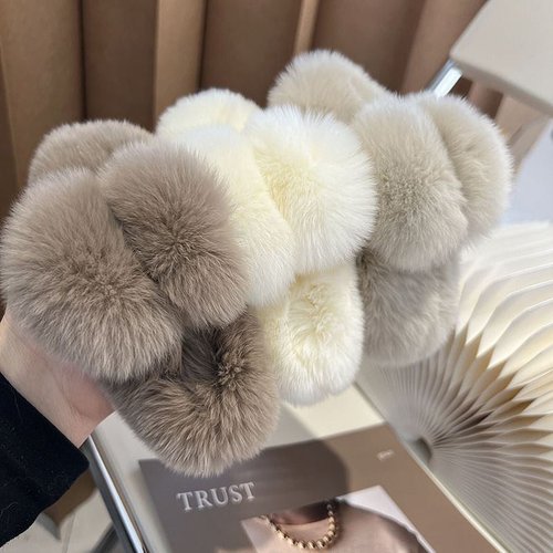 Handmade Rex Rabbit Fur Shark Claw Clip Soft Luxurious Plush Hair Accessory