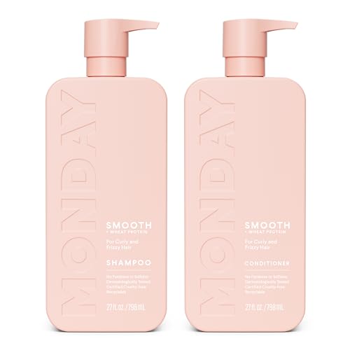 MONDAY HAIRCARE Smooth Shampoo + Conditioner Bathroom Set (2 Pack) 27oz Each for Frizzy, Coarse, and Curly Hair, Made from Coconut Oil, Shea Butter, & Vitamin E, 100% Recyclable Bottles