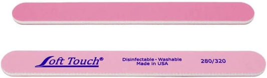 Soft Touch Nail File - Double-Sided 280/320 Grit, Light/Dark Pink, 7 Inch | 5 Piece Set for Natural Nails