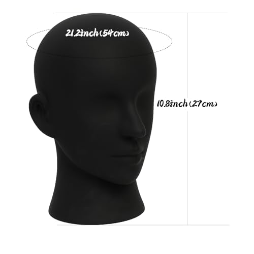 YYQXZG Male Mannequin Head Black Professional Mannequin Head PVC Mannequin Head Display for Glasses,Hat,Game Console,Wigs,Headphone (Matte black)