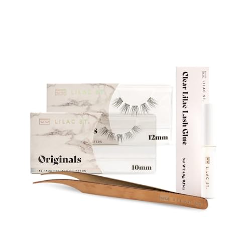 Lilac St - Originals Starter Kit - Includes Natural Faux Eyelash Clusters (10mm & 12mm), Clear Lash Glue, & Lash Applicator - Lightweight & Lifelike - Lasts 10 Days - Cruelty Free, Vegan - 20 Lashes