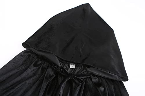 Unisex Halloween Hooded Cape Cosplay Full Length Velvet Cloak Halloween Fancy Cape Costumes (Black, X-Large)