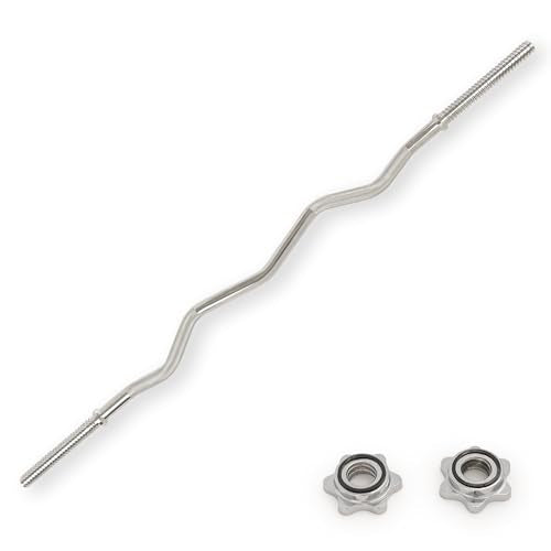 & Fitness 47" Standard EZ Curl Bar ? 11 lb Bar Weight, Fits 1" Plates, 300 lb Capacity, Ergonomic Curl Grip, Chrome Finish, Star-Lock Collars