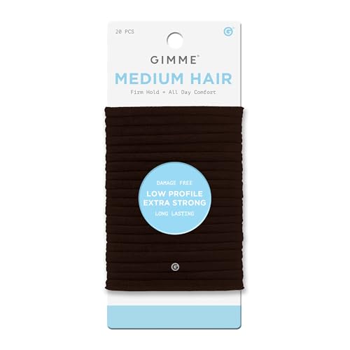 GIMME Beauty Low Profile Hair Bands - Gentle, No-Snag Elastic Ties for Fine & Thick Locks - Non-Slip Seamless Ponytail Holders - Trendy Hair Accessories - Black, 20 Pack