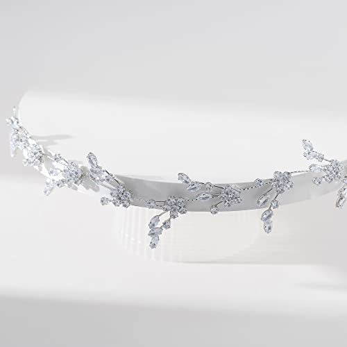 Bride Wedding Fairy Rhinestone Headband - Hair Accessories Headpiece Party Jewelry Women (Silver Pearl)