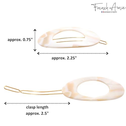 French Amie Oval Small 2 1/4” Celluloid Acetate Side Slide In Strong Hold Hair Clip Barrettes with Tige Boule Clasp for Girls and Women, Made in France