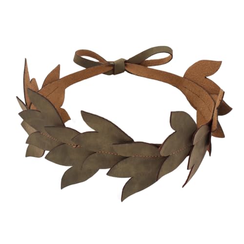 KUOIN Medieval Leaf Crown Headband for Women, Woodland Fairy Elf Faux Leather Tiara Wreath Laurel (Brown)