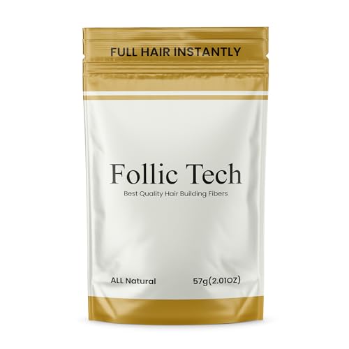 Follic Tech Hair Fibers for Thinning Hair for Men and Women - Hair Building Fibers to Achieve Fuller-Looking instantly. Thick Hair Fiber to Conceal Hair Loss in 6 Shades - 57g Refill Pack - Black