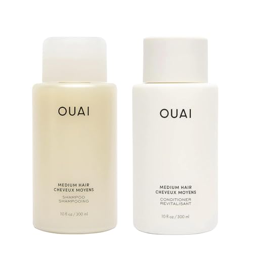 OUAI Fine Shampoo and Conditioner Set - Sulfate Free Shampoo and Conditioner for Women & Men - Made with Keratin, Marshmallow Root, Shea Butter & Avocado Oil - Free of Parabens & Phthalates (10 Fl Oz)