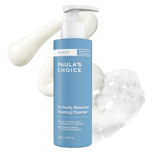Paula's Choice RESIST Perfectly Balanced Foaming Facial Cleanser, Face Cleanser with Hyaluronic Acid & Aloe, Anti-Aging Face Wash, Large Pores & Oily Skin, Fragrance-Free, 1 Fl Oz