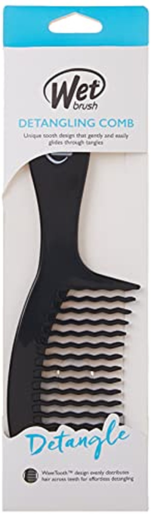 Wet Brush Detangling Comb, Black - Wide Tooth Hair Detangler with WaveTooth Design that Gently and Glides Through Tangles - Brush Throough Conditioner and Hair Masks - Gentle On Scalp and Pain-Free