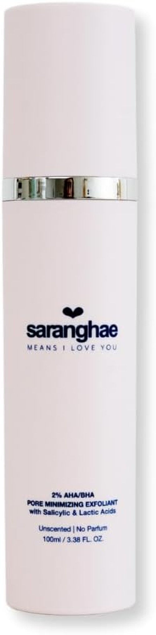 Saranghae AHA BHA Pore Refining Exfoliant - 2% Salicylic & Lactic Acid Toner - Smooth, Clarify Skin - Fragrance-Free, 4 fl oz