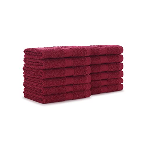 Arkwright True Color Solid Wash Cloths - Soft 100% Cotton Washcloths 12 Pack - Lightweight 475 GSM, Absorbent & Quick Dry for Face and Body, 12 x 12 in, Burgundy